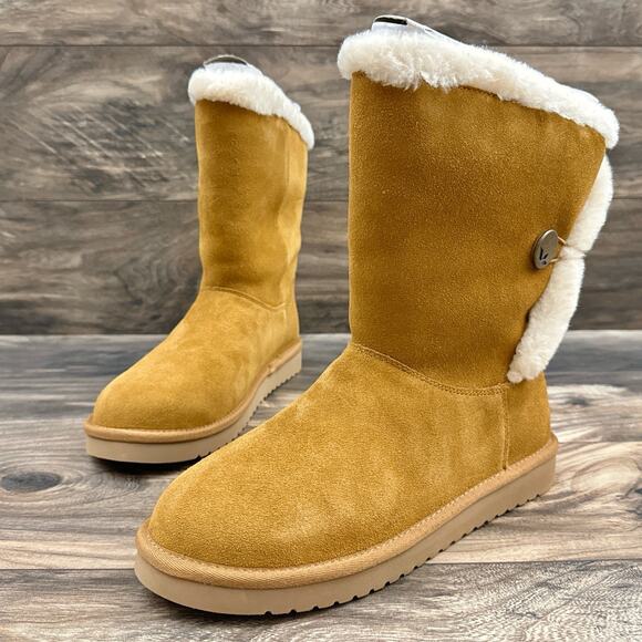 NIB Koolaburra by UGG 9 40 Alamie Booties Suede Faux Fur Chestnut Tan - Picture 5 of 14